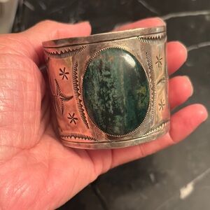 Moss Agate Sterling Silver Cuff Bracelet